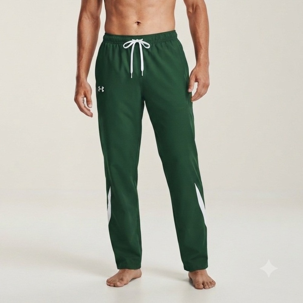 Under Armour Mens Track Pants Green White Mesh Lined Athletic Warm Up Medium